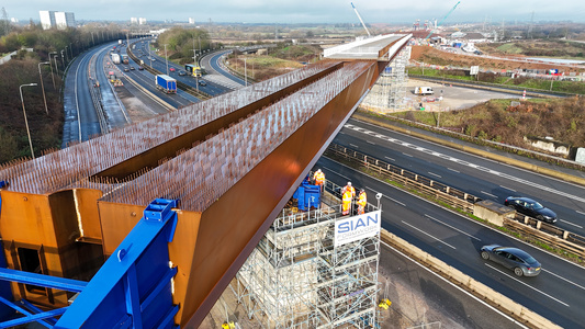 HS2 has achieved a ‘UK first’ after successfully sliding a 4,600-tonne viaduct across the M6 over a single weekend while keeping the motorway open to traffic. - Uncredited