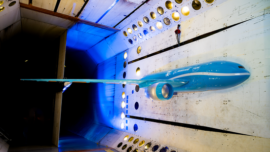 Nasa and Boeing have collaborated to test the performance of a “higher aspect ratio wing model” designed to reduce drag, cut fuel burn and improve the efficiency of future commercial aircraft. - Uncredited