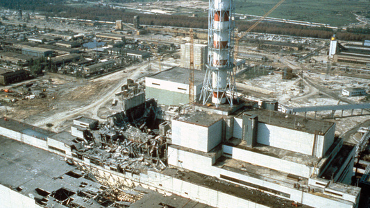 Destroyed reactor of Chernobyl power plant. - Credit: Getty - 629912323