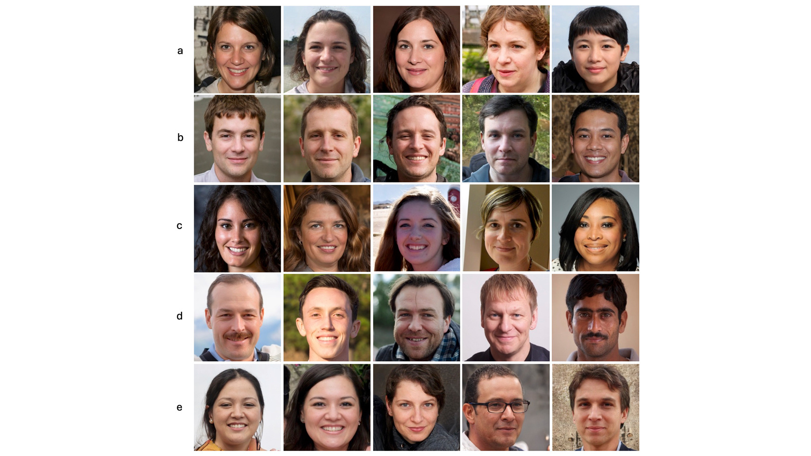 Some of the faces used in the experiments. Only rows C and D show faces of real people. - Credit: University of Reading